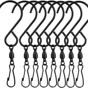 Planet Gates Black 8 Packs Swivel Wind Chime Hooks S-Type Stainless Steel Swivel Bearing Hooks For Hanging Wind Chimes, Bird Feeder, Crystal Party Supplies (Black)