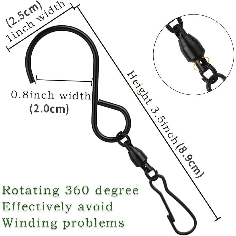 Planet Gates Black 8 Packs Swivel Wind Chime Hooks S-Type Stainless Steel Swivel Bearing Hooks For Hanging Wind Chimes, Bird Feeder, Crystal Party Supplies (Black)