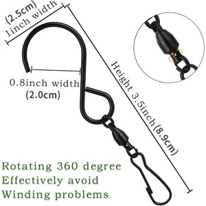 Planet Gates Black 8 Packs Swivel Wind Chime Hooks S-Type Stainless Steel Swivel Bearing Hooks For Hanging Wind Chimes, Bird Feeder, Crystal Party Supplies (Black)