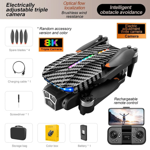 Planet Gates Black 8K-1B Xiaomi D9 Drone 8K Professional Triple Camera Obstacle Avoidance Optical Flow Remote One-key Return Brushless Motor 15000M