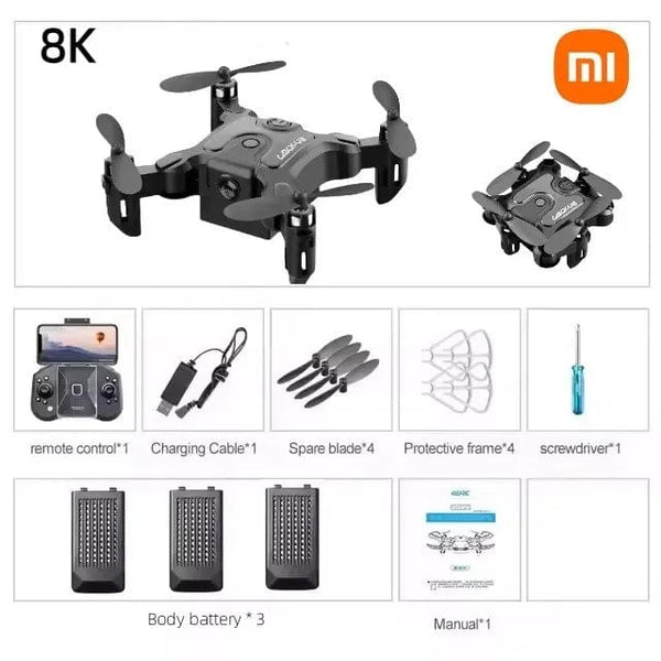 Planet Gates Black 8K 1Battery Xiaomi V2 Mini Drone Professional HD Camera 5G Wifi FPV Air Pressure Altitude Hold Foldable Quadcopter RC Drone Toys New UAV