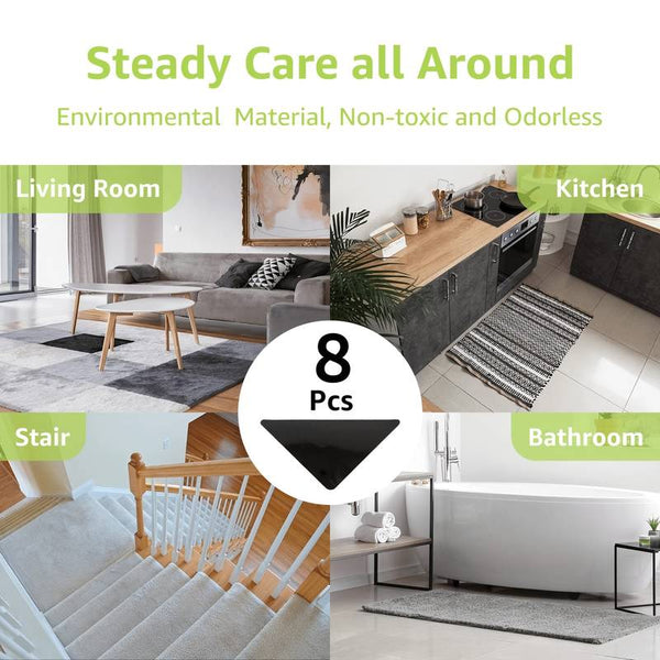 Planet Gates Black-8pcs 8pcs Reusable & Washable Rug Grippers: Keep Area Rugs Flat & Secure on Hardwood Floors & Tiles!