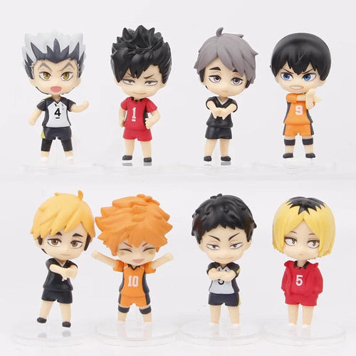 Planet Gates black 8pcs/Set Haikyuus Action Figure Toys Q version Kenma Kozume Shoyo Hinata Kotaru Bokuto Yu Nishinoya Volleyball Model Dolls