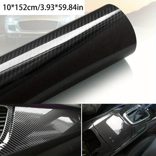 Planet Gates Black / 9.98*151.99cm 10*152cm/3.93*59.84in 7D Car Sticker Glossy Carbon Fiber Vinyl Film Car Interior Wrap Sticker Car Home Door Decals