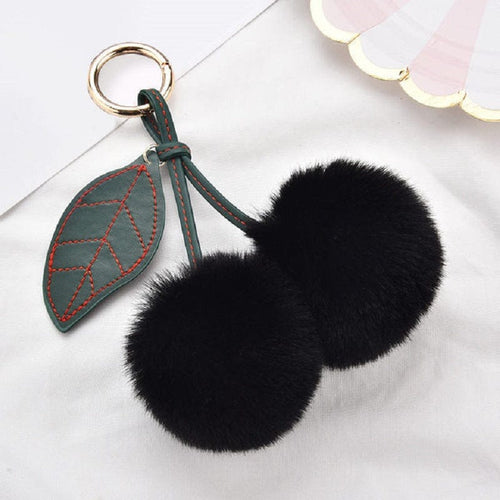 Planet Gates Black Adorable Fluffy Cherry Keychain - A Perfect Accessory for Your Car or Handbag!