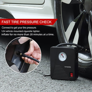 Planet Gates Black Air Compressor Tire Inflator Portable Air Pump For Car Tires 12V DC Auto Tire Pump 100PSI With LED Light For Car, Bicycle, And Other Inflatables