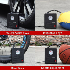 Planet Gates Black Air Compressor Tire Inflator Portable Air Pump For Car Tires 12V DC Auto Tire Pump 100PSI With LED Light For Car, Bicycle, And Other Inflatables