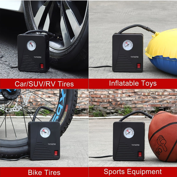 Planet Gates Black Air Compressor Tire Inflator Portable Air Pump For Car Tires 12V DC Auto Tire Pump 100PSI With LED Light For Car, Bicycle, And Other Inflatables