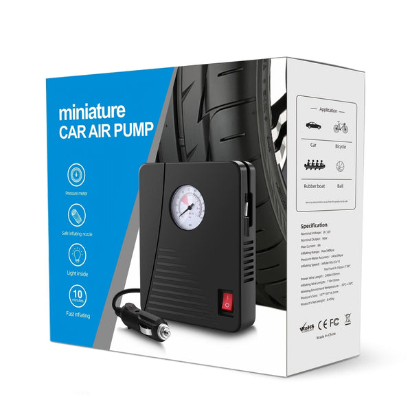 Planet Gates Black Air Compressor Tire Inflator Portable Air Pump For Car Tires 12V DC Auto Tire Pump 100PSI With LED Light For Car, Bicycle, And Other Inflatables