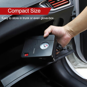 Planet Gates Black Air Compressor Tire Inflator Portable Air Pump For Car Tires 12V DC Auto Tire Pump 100PSI With LED Light For Car, Bicycle, And Other Inflatables