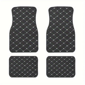 Planet Gates Black And Beige 4pcs Car Floor Mats, Universal Waterproof Front & Rear Seats Floor Mats Full Set, PU Leather Car Floor Mats, Car Interior Accessories