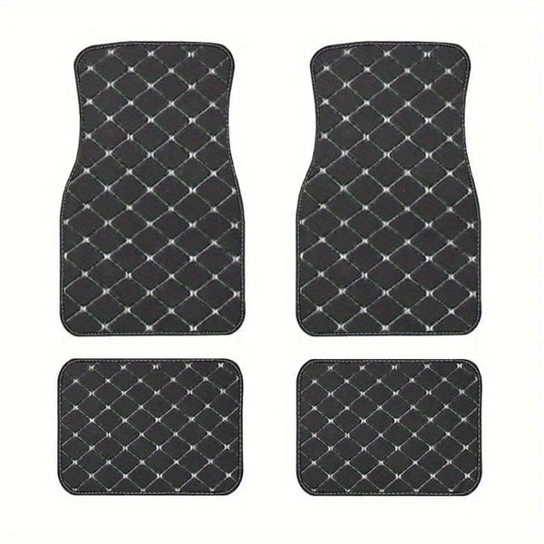 Planet Gates Black And Beige 4pcs Car Floor Mats, Universal Waterproof Front & Rear Seats Floor Mats Full Set, PU Leather Car Floor Mats, Car Interior Accessories