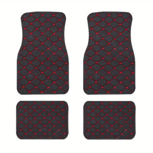Planet Gates Black And Red 4pcs Car Floor Mats Universal Waterproof Front Rear Full Set Auto Rugs Leather Car Carpet Accessories Interior