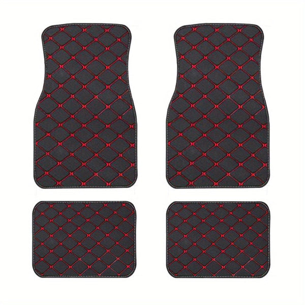 Planet Gates Black And Red 4pcs Car Floor Mats Universal Waterproof Front Rear Full Set Auto Rugs Leather Car Carpet Accessories Interior