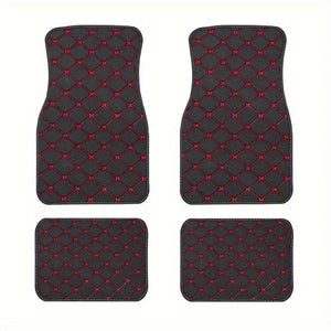 Planet Gates Black And Red 4pcs Car Floor Mats, Universal Waterproof Front & Rear Seats Floor Mats Full Set, PU Leather Car Floor Mats, Car Interior Accessories
