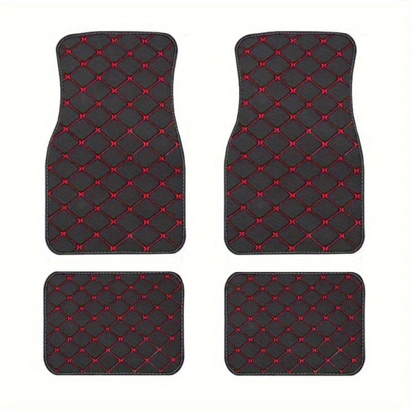 Planet Gates Black And Red 4pcs Car Floor Mats, Universal Waterproof Front & Rear Seats Floor Mats Full Set, PU Leather Car Floor Mats, Car Interior Accessories