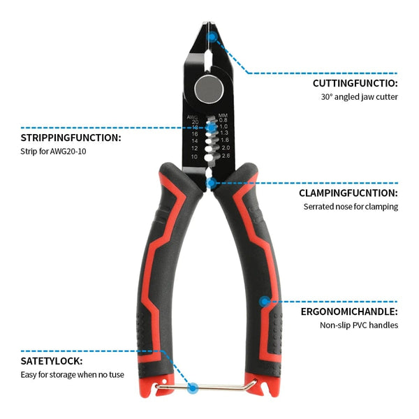 Planet Gates Black and Red Wire Stripper Pliers Automatic Stripping Cutter Cable Wire Crimping Electrician Repair Tools Wire Stripper Tool hand tools