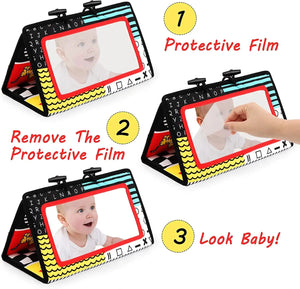 Planet Gates Black And White Baby Floor Mirror Tummy Time Sensory Baby Toys 6 12 months Toys For Babies Montessori Development Crawl Toys