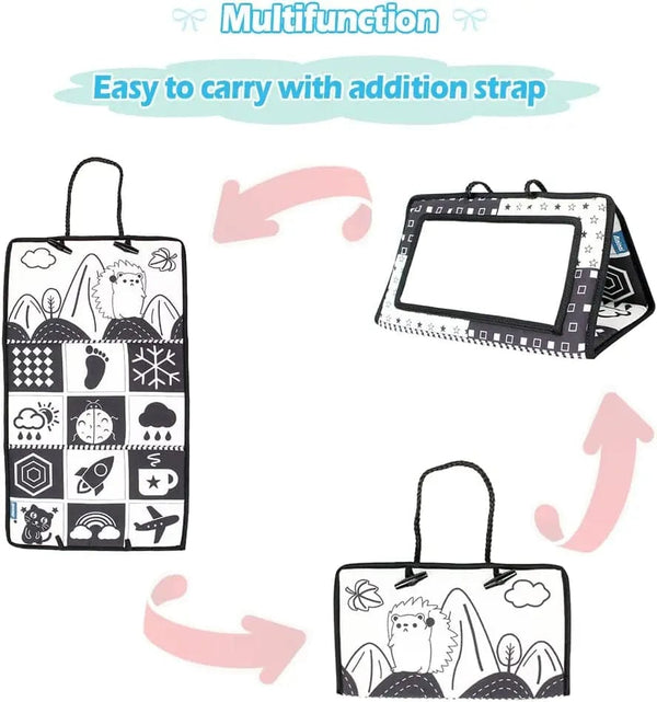 Planet Gates Black And White Baby Floor Mirror Tummy Time Sensory Baby Toys 6 12 months Toys For Babies Montessori Development Crawl Toys