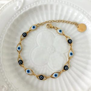 Planet Gates Black And White JINYUE Turkish Evil's Eye Fashion Stainless Steel Bracelet For Men And Women 14K Gold Plated Classy Jewelry Daily Wear Bracelet