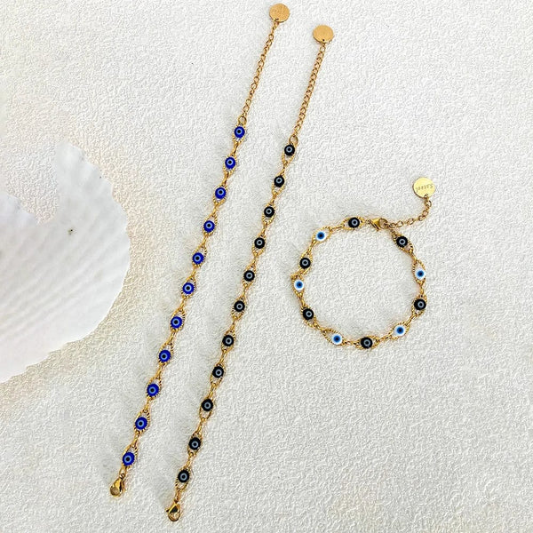 Planet Gates Black And White JINYUE Turkish Evil's Eye Fashion Stainless Steel Bracelet For Men And Women 14K Gold Plated Classy Jewelry Daily Wear Bracelet