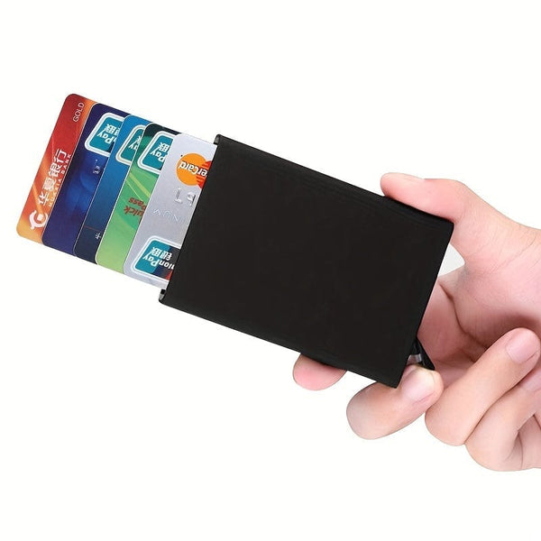 Planet Gates Black Anti-theft ID Credit Card Holder Thin Aluminum Metal Wallet Pocket Cover Bank Women Men Credit Card Box Card Holder