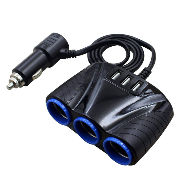 Planet Gates Black Auto Sockets Car Cigarette Lighter Adapter 12V/24V 120W Splitter Lighter 5V 3.1A Output Power 3 USB Car Charger Ports
