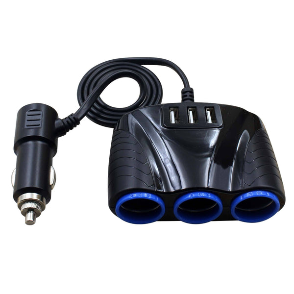 Planet Gates Black Auto Sockets Car Cigarette Lighter Adapter 12V/24V 120W Splitter Lighter 5V 3.1A Output Power 3 USB Car Charger Ports