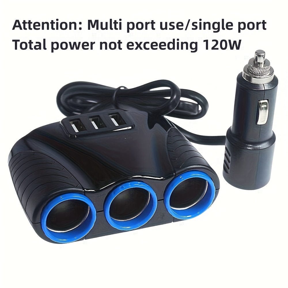 Planet Gates Black Auto Sockets Car Cigarette Lighter Adapter 12V/24V 120W Splitter Lighter 5V 3.1A Output Power 3 USB Car Charger Ports