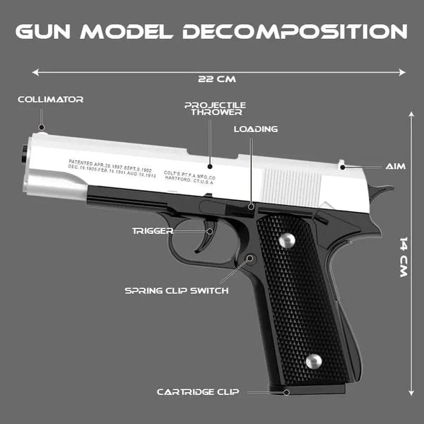 Planet Gates Black Automatic Colt 1911 Automatic Shell Soft Bullet Toy Gun Air Gun CS Shooting Weapon Boy Toy (continuous Firing)  gift