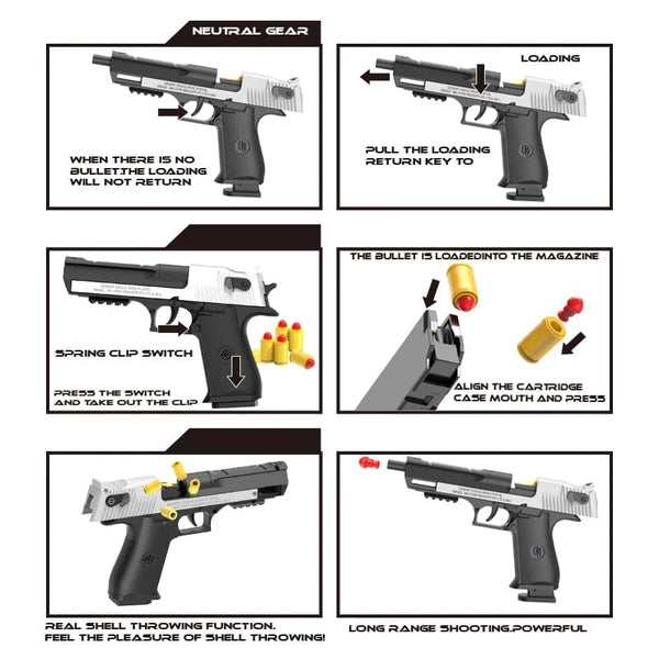 Planet Gates Black Automatic Shell Ejection Desert Eagle Toy Gun, Air Gun, Soft Bullet Continuous Firing Children's Shooting Weapon