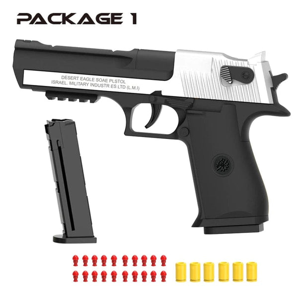Planet Gates Black Automatic Shell Ejection Desert Eagle Toy Gun, Air Gun, Soft Bullet Continuous Firing Children's Shooting Weapon