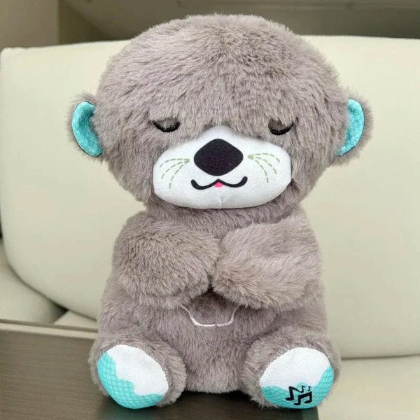 Planet Gates black Baby Breathing Bear Baby Soothing Otter Plush Doll Toy Baby Kids Soothing Music Sleeping Companion Sound and Light Doll Toy Gift