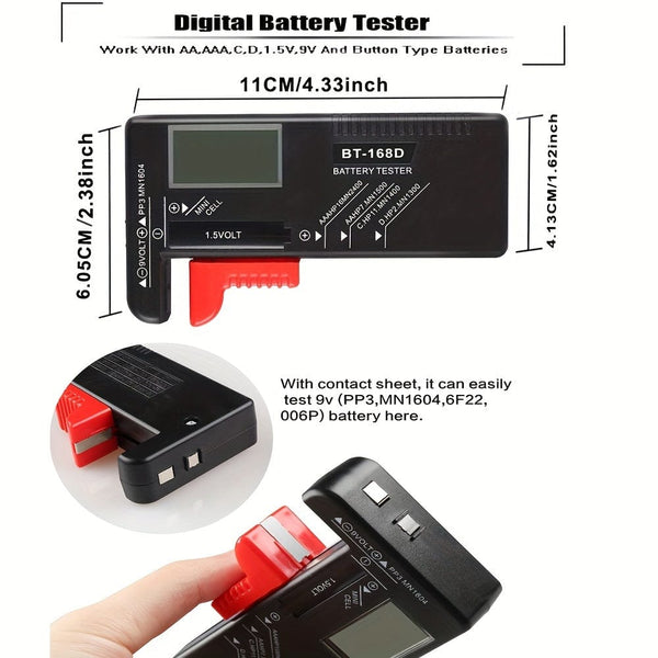 Planet Gates Black Battery Testers Universal Digital Battery Tester For AAA AA C D 9V 1.5V 3.7V Small Button Cell Battery Tester Volt Checker For All Household Batteries