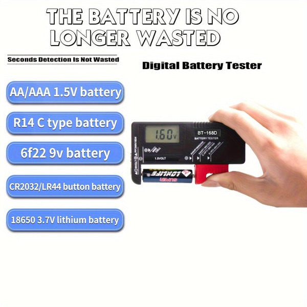 Planet Gates Black Battery Testers Universal Digital Battery Tester For AAA AA C D 9V 1.5V 3.7V Small Button Cell Battery Tester Volt Checker For All Household Batteries