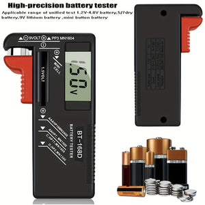 Planet Gates Black Battery Testers Universal Digital Battery Tester For AAA AA C D 9V 1.5V 3.7V Small Button Cell Battery Tester Volt Checker For All Household Batteries