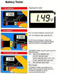 Planet Gates Black Battery Testers Universal Digital Battery Tester For AAA AA C D 9V 1.5V 3.7V Small Button Cell Battery Tester Volt Checker For All Household Batteries