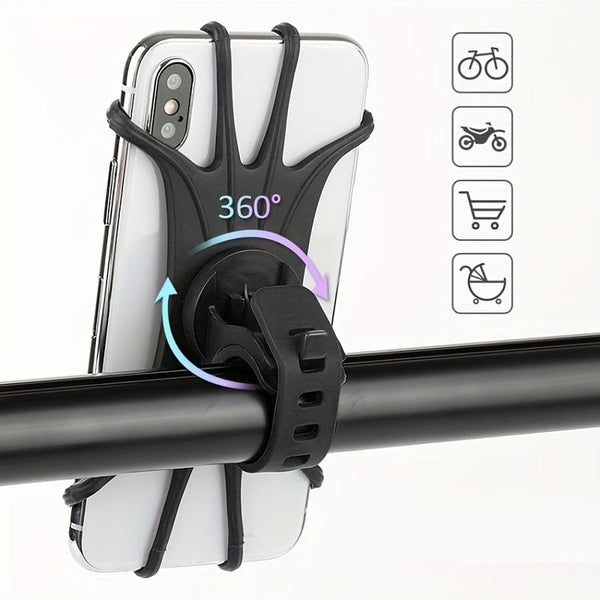 Planet Gates Black Bicycle Motorcycle Mobile Phone Holders Adjustable 360 Rotation Silicone Bike Phone Holder Phone Accessories Phone Holder Bike