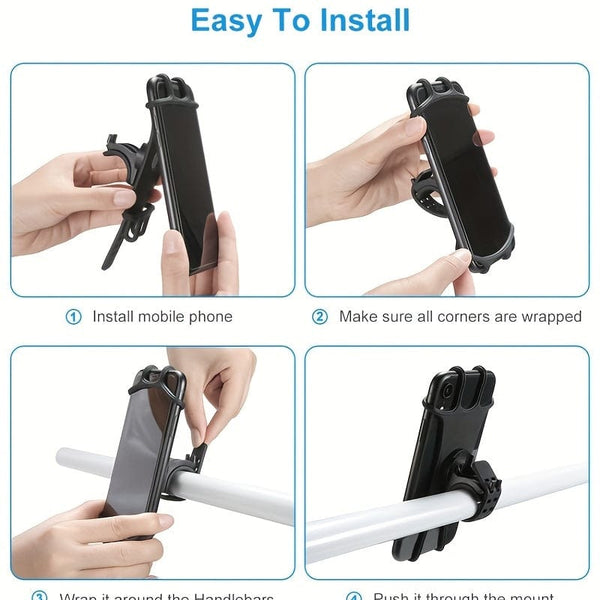 Planet Gates Black Bicycle Motorcycle Mobile Phone Holders Adjustable 360 Rotation Silicone Bike Phone Holder Phone Accessories Phone Holder Bike