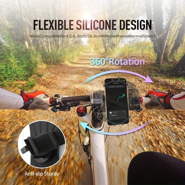 Planet Gates Black Bicycle Motorcycle Mobile Phone Holders Adjustable 360 Rotation Silicone Bike Phone Holder Phone Accessories Phone Holder Bike