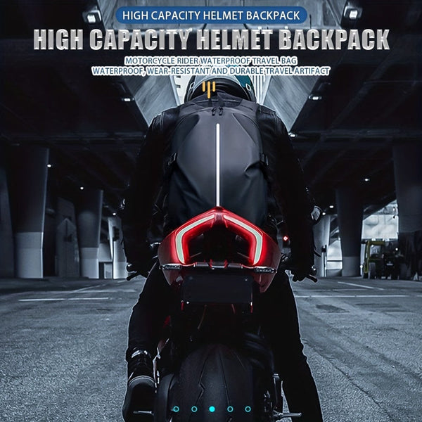 Planet Gates Black Black Motorcycle Riding Backpack Waterproof Helmet Storage Travel Backpack Reflective Safety Shoulder Bag Large Capacity For Men