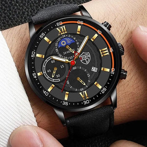 Planet Gates Black Blue 2PCS Set Fashion Mens Sports Watches Man Business Leather Bracelet Quartz Watch Luxury Men Casual Luminous Clock Reloj Hombre