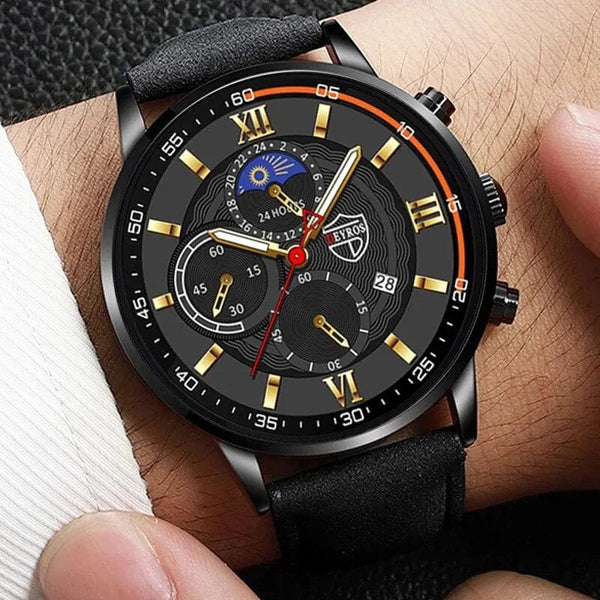 Planet Gates Black Blue 2PCS Set Fashion Mens Sports Watches Man Business Leather Bracelet Quartz Watch Luxury Men Casual Luminous Clock Reloj Hombre