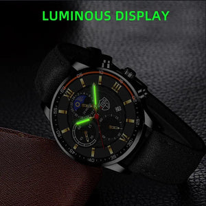 Planet Gates Black Blue 2PCS Set Fashion Mens Sports Watches Man Business Leather Bracelet Quartz Watch Luxury Men Casual Luminous Clock Reloj Hombre