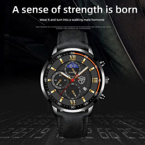 Planet Gates Black Blue 2PCS Set Fashion Mens Sports Watches Man Business Leather Bracelet Quartz Watch Luxury Men Casual Luminous Clock Reloj Hombre