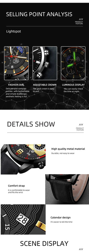 Planet Gates Black Blue 2PCS Set Fashion Mens Sports Watches Man Business Leather Bracelet Quartz Watch Luxury Men Casual Luminous Clock Reloj Hombre