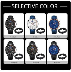 Planet Gates Black Blue 2PCS Set Fashion Mens Sports Watches Man Business Leather Bracelet Quartz Watch Luxury Men Casual Luminous Clock Reloj Hombre