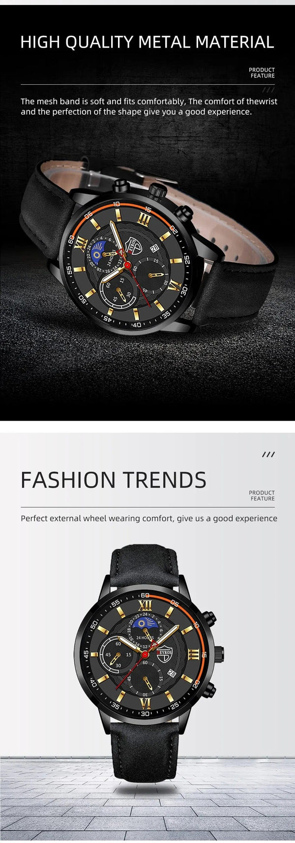 Planet Gates Black Blue 2PCS Set Fashion Mens Sports Watches Man Business Leather Bracelet Quartz Watch Luxury Men Casual Luminous Clock Reloj Hombre