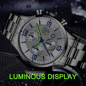 Planet Gates Black Blue reloj hombre Luxury Business Men Watchs Stainless Steel Quartz WristWatch Male Leather Calendar Luminous Clock relogio masculino