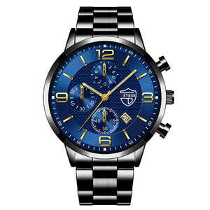 Planet Gates Black Blue reloj hombre Luxury Business Men Watchs Stainless Steel Quartz WristWatch Male Leather Calendar Luminous Clock relogio masculino